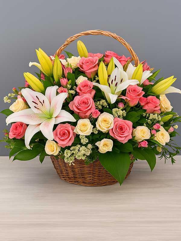 Blush & White Cane Basket