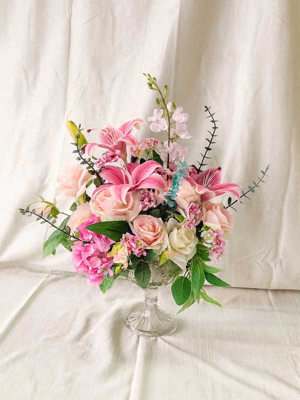 Peach Rose & White Baby Breath Bunch