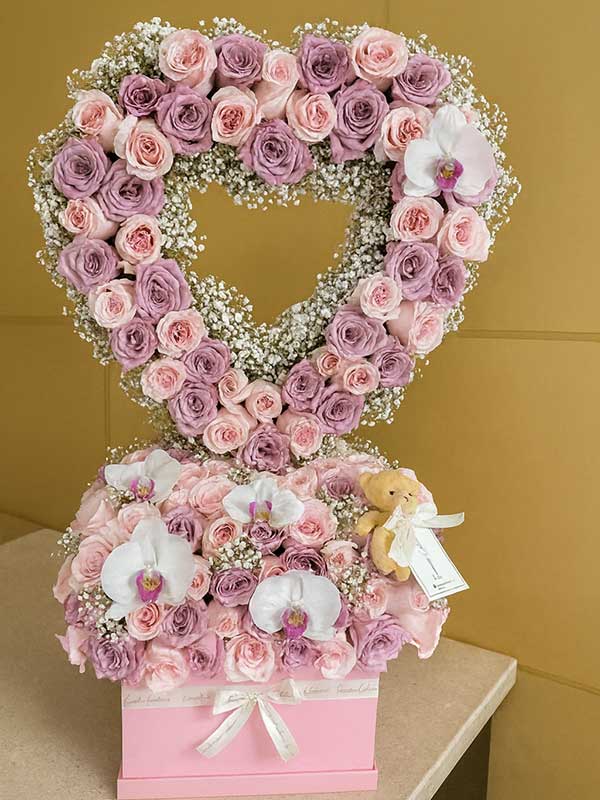 Romantic Rose & Orchid Teddy Box