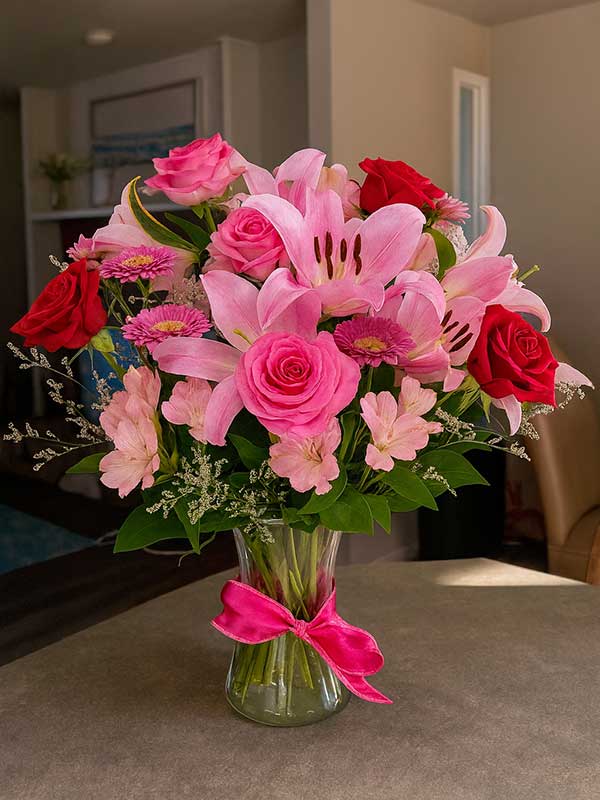 Pink Lily & Rose Jar Arrangement