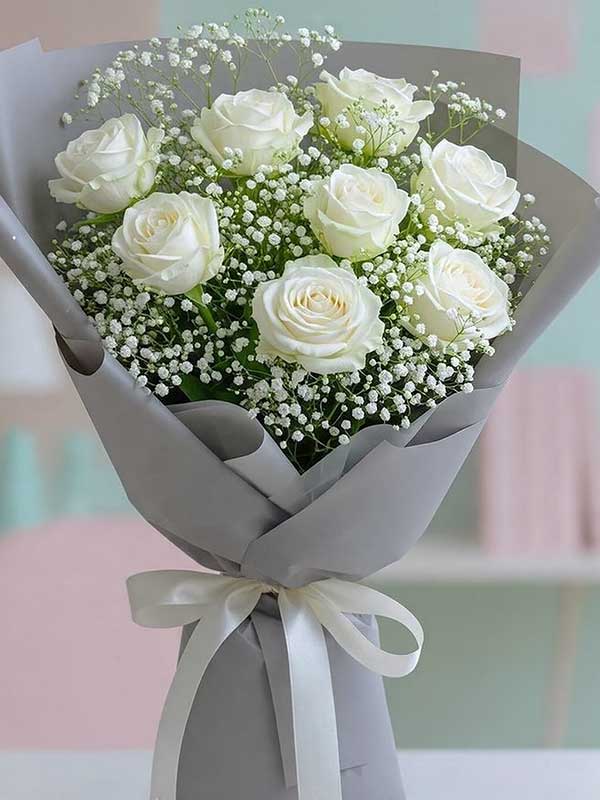 White Rose Grey Bouquet