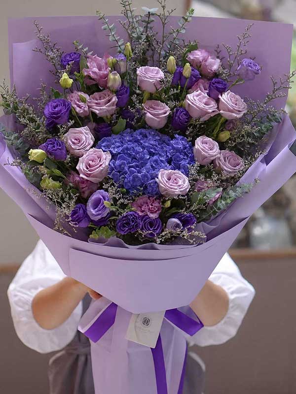 Purple Hydrangea & Pink Rose Luxury Bouquet