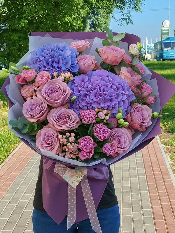 Purple Hydrangea & Pink Rose Bloom Bunch