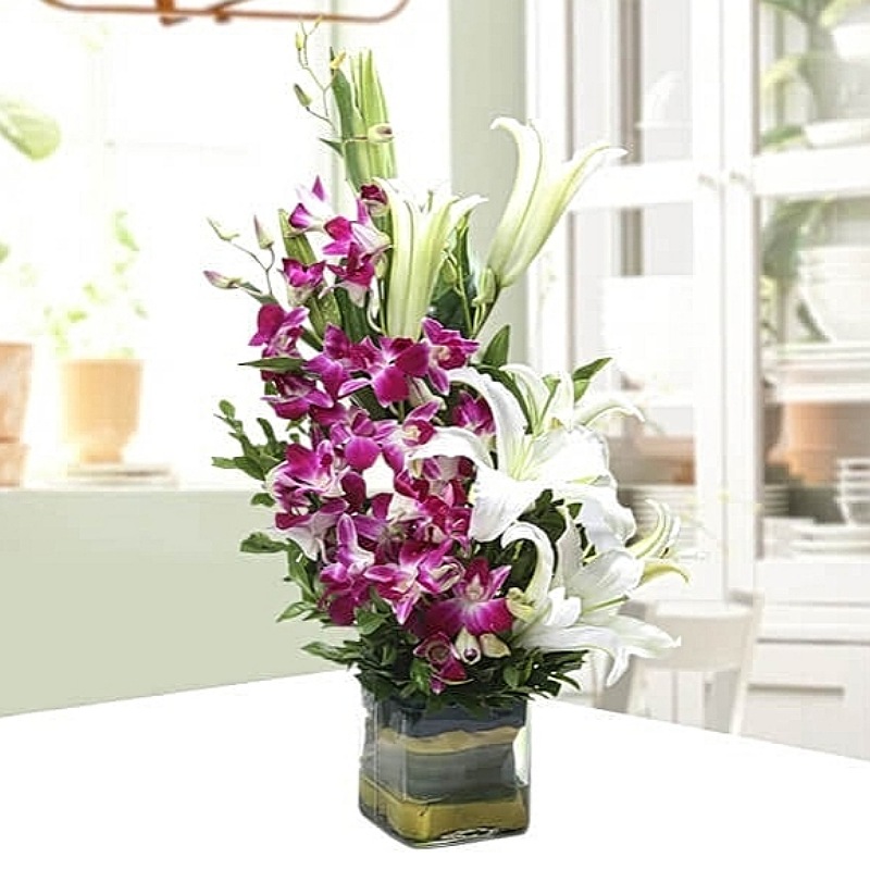 Orchid Lilies Glass Vase